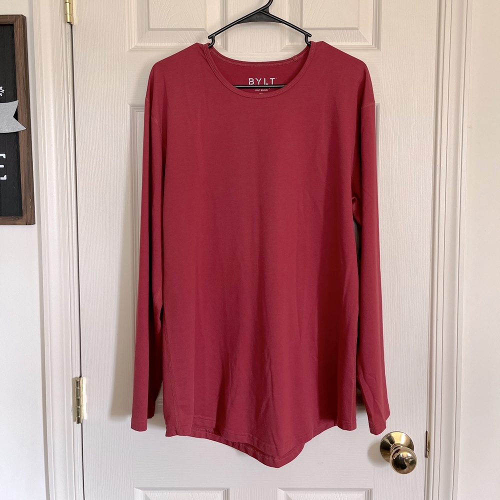 BYLT Basics BYLT Blend Drop Cut Long Sleeve Red Tee Size Large